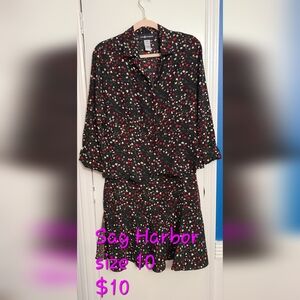 Sag Harbor Black Maxi Dress with Red and White Floral Design